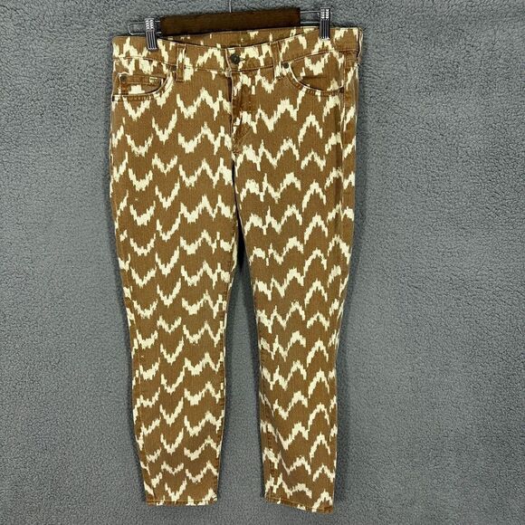 7 for all mankind jeans womens 30 brown chevron print skinny ankle USA y2k‎ - Picture 1 of 6